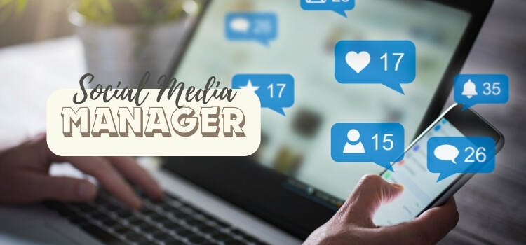 Social Media Manager Working on Laptop